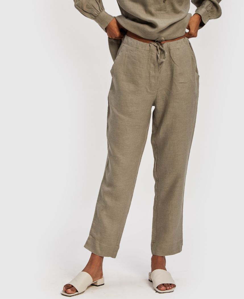 Linen-blend cargo trousers - Light khaki green - Ladies | H&M